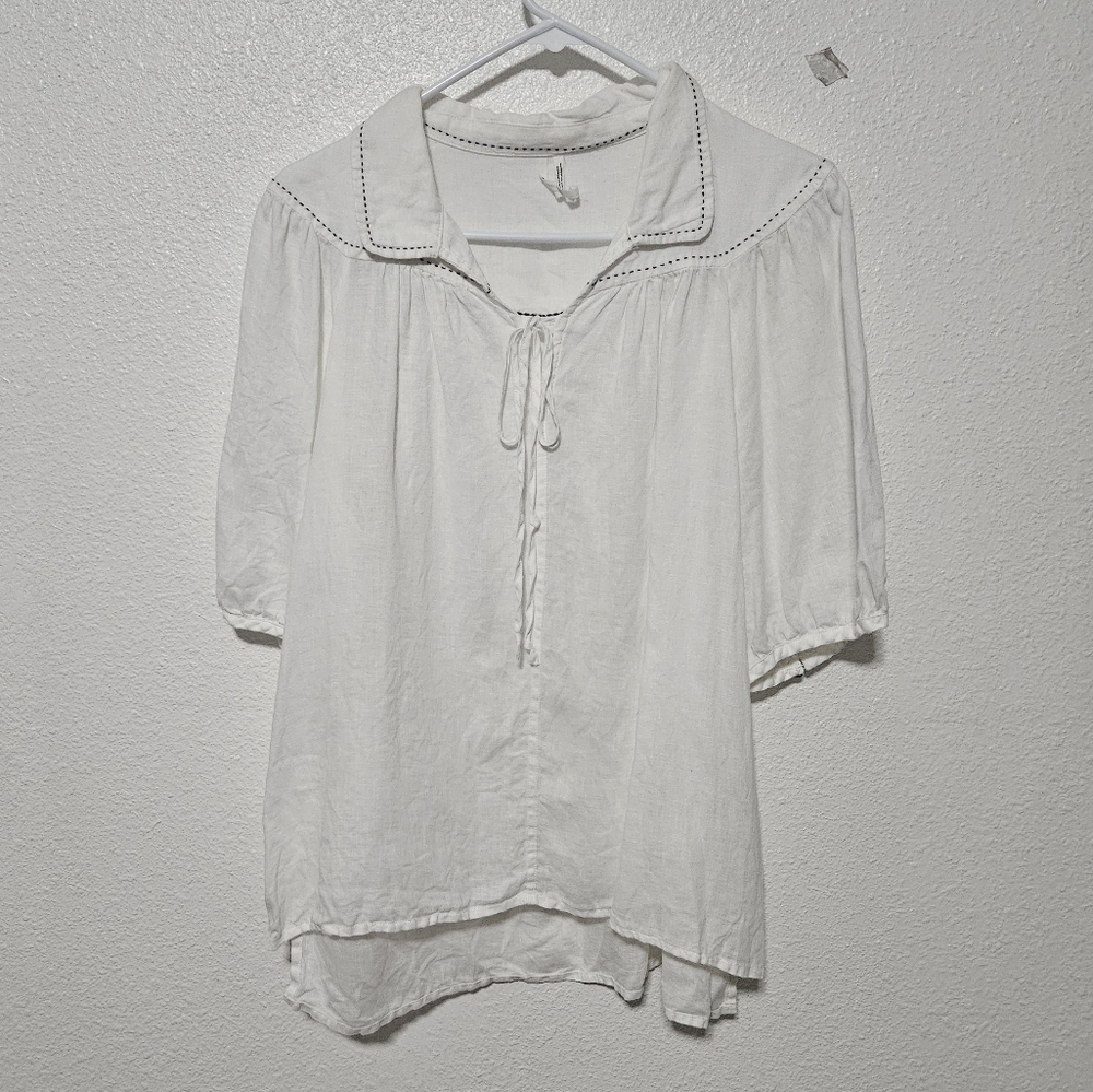 White Women's Blouse with Tie Neck
